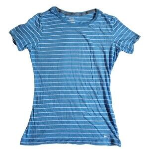 Nike The Athletic Dept blue white striped short sleeve crew neck t shirt sz M